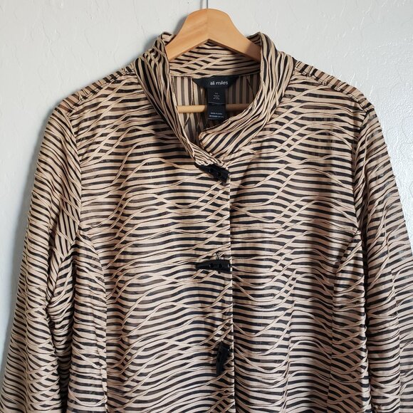 Ali Miles Wavy Textured Striped Semi-Sheer Tunic Jacket Tan 1X Lagenlook Artsy - Picture 3 of 12